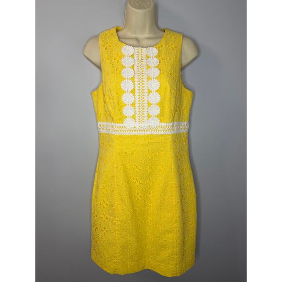 Lilly Pulitzer Railee Shift Dress Floral Cross Eyelet St. Tropez Yellow Size 4 - Picture 2 of 11